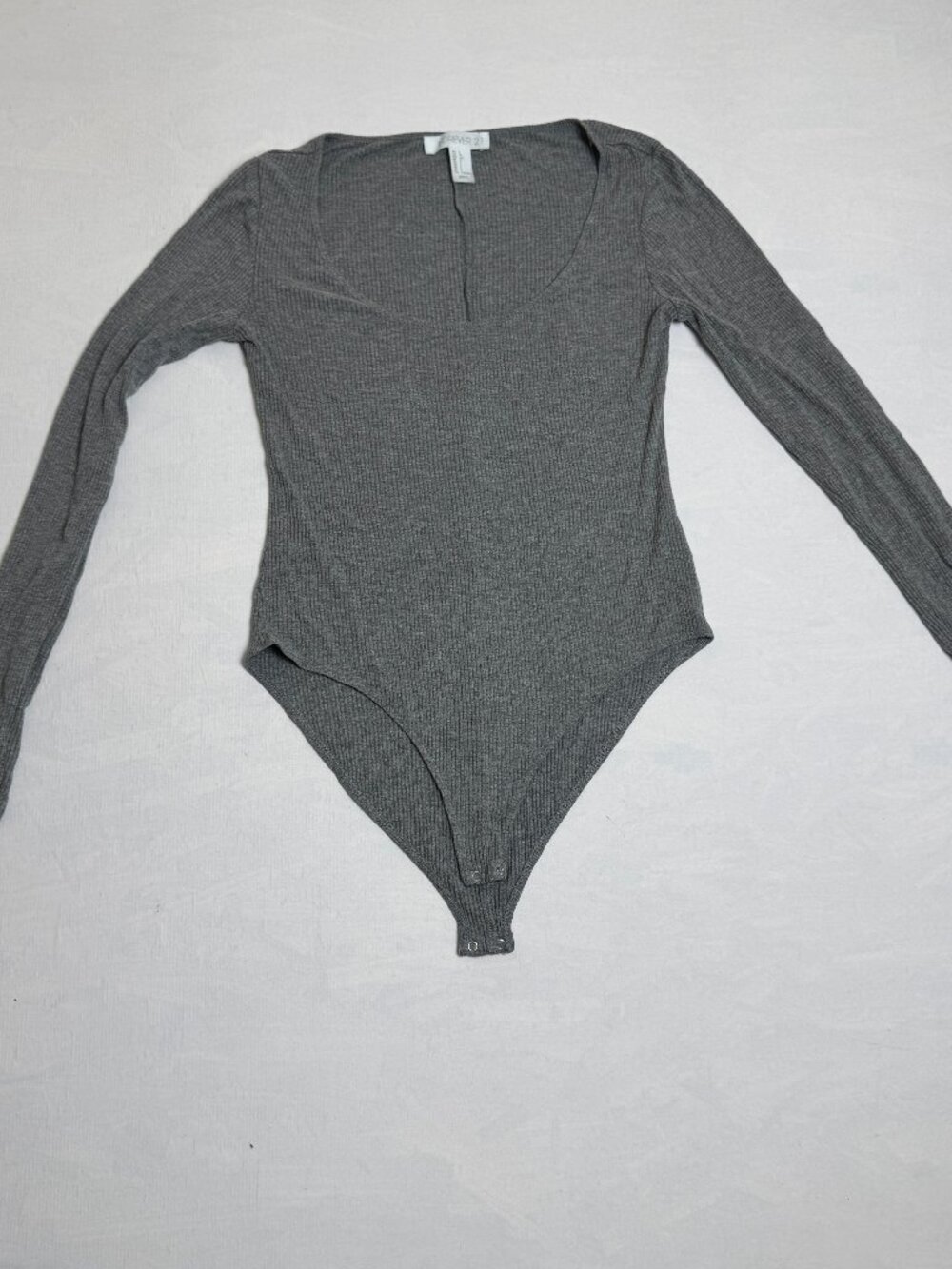 Forever21 gray ribbed long sleeve bodysuit women size small